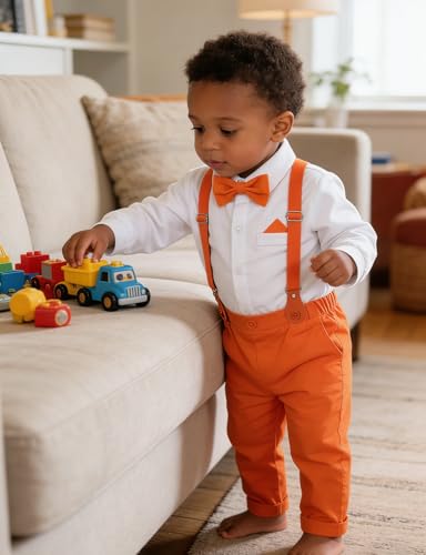 Image of A&J DESIGN Baby Boys Suits Infant Gentleman Formal Wedding Suspenders Outfit with Bowtie