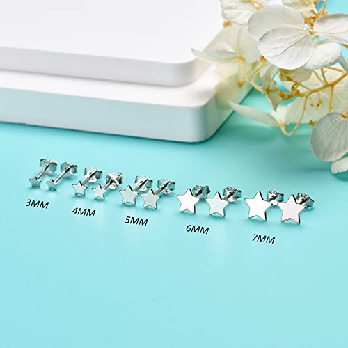 3 Pairs 925 Sterling Silver Star Stud Earrings For Women,Tiny Simple Geometric Stud Earrings Set Small Hypoallergenic Cartilage Tragus Ear Jewellery For Men Girls (3/4/5Mm) #TOP3