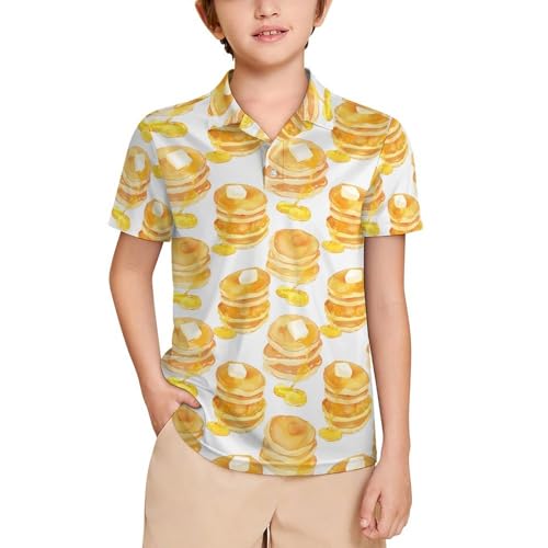Boys' Classic Polo Shirts Short Sleeve Moisture-Wicking Golf & Tennis Shirts for Youth Teens Delicious Pancakes