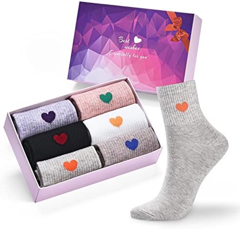 inhees Womens Cotton Socks,Soft Cotton Socks Women Ankle High Cute Crew Socks Fun Novelty Socks (6-Pairs Gifts Box)