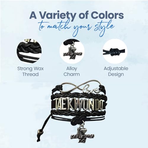 Sportybella Taekwondo Charm Bracelet - Infinity Tae kwon do Adjustable Charm Bracelet with Martial Arts Charm - Gift for Women and Girls (Black) - Thumbnail 4
