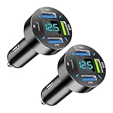 Ankuee 4 Ports USB Car Charger, 66W Super Fast Charging with QC 3.0, PD 20W and USB 2.4A Charger Adapter, Quick Charge with LED Voltmeter, Auto Cigarette Lighter Plug (PD20W+QC3.0+2.4A, 2PCS)
