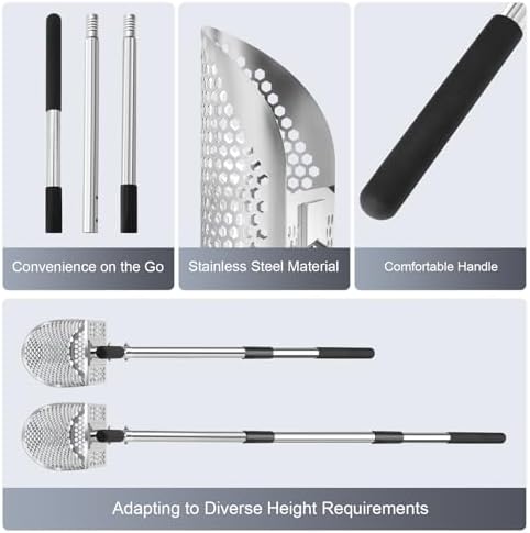 GADFISH Long Handle Sand Scoop, Heavy Duty Stainless Steel Metal Detecting Sand Scoop with Long Handle, Sand Scoop Handheld with Long Steel Handle Pole Design, Ideal for Underwater Treasure Hunting