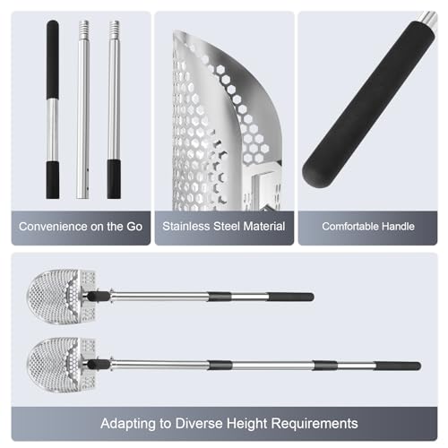 GADFISH Long Handle Sand Scoop, Heavy Duty Stainless Steel Metal Detecting Sand Scoop with Long Handle, Sand Scoop Handheld with Long Steel Handle Pole Design, Ideal for Underwater Treasure Hunting