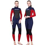 XBSXP Damen 3mm Neopren Neoprenanzug, Damen Verdickter Kalter Surfanzug Open Water Schwimmen/Triathlon Tauchen Anzug Tauchanzug Stretch Lycra Surfbrett Kajak,Rot,M