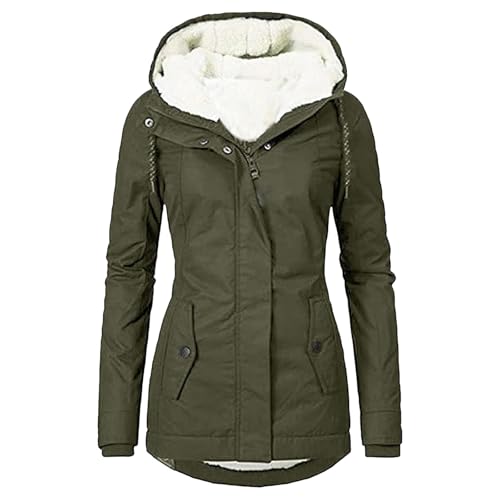 Parka con capucha y forro polar para mujer, talla grande, abrigo de invierno grueso, chaqueta cálida casual con bolsillos, verde, L
