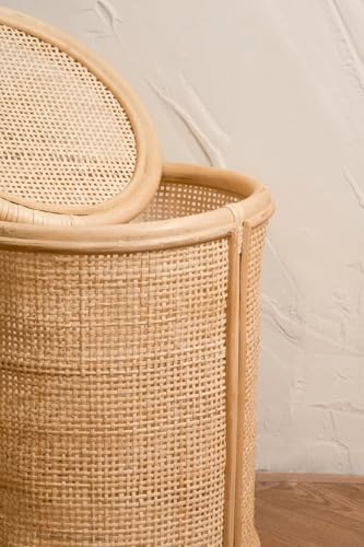 Image of wicker Laundry Basket with Lid| round laundry basket with lid | storage Laundry Hampers(16 inchD, 18 inchH)(Beige)