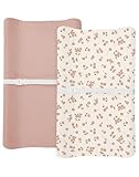Changing Pad Cover for Baby Boy Girl 2 Pack, Muslin Changing Table Pad Covers with Boho Style, Neutral Nursery Bedding Essentials Soft and Breathable (Floral & Pink)