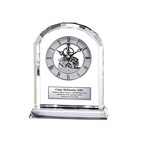 Allgiftframes Diamond Cut Arch Clear Crystal Engraved Clock Desk Year Of Service Award Executive Employee Retirement Etched Silver Engraving Anniversary Wedding Gift Birthday Glass #TOP11