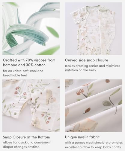 BINIDUCKLING Baby Short/Long Sleeve Side Snap Muslin Romper with 70% Viscose Made from Bamboo, 30% Cotton, Newborn-24 Months2