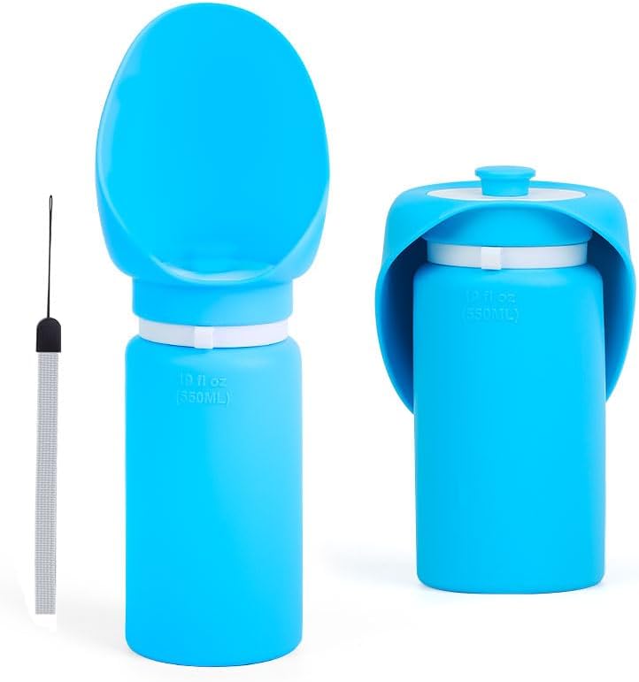 Collapsible Dog Water Bottle, 19oz Portable Pet Travel Water Cup with Built‑in Bowl, Leak Proof Food Grade Silicone, One Hand Operated Outdoor Dispenser for Walking Hiking Camping (Sky Blue)