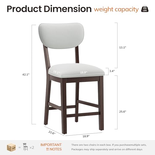 COLAMY Set de 2 Butacos de Madera maciza para barra con asiento acolchado beige y respaldo alto miniatura 2