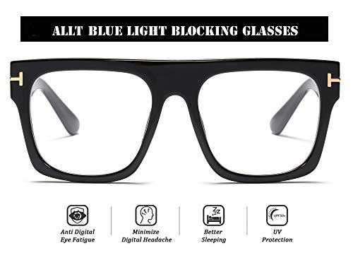 Allt Unisex Large Square Optical Eyewear Non-prescription Eyeglasses Flat Top Clear Lens Glasses Frames (Black(Bluelight Blocker Lens) 1)