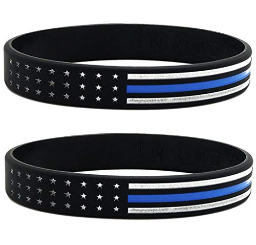 (6-Pack) Thin Blue Line American Flag Bracelets - Bulk Pack of 6 Silicone