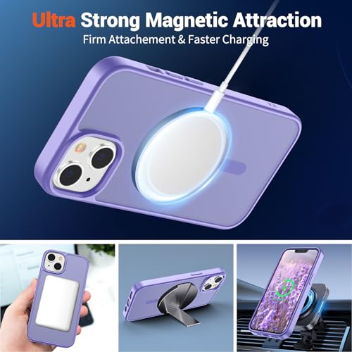 Image of SUPFINE Magnetic for iPhone 15 Plus Case & iPhone 14 Plus Case(Compatible with MagSafe)(Military Grade Drop Protection) Slim Translucent Shockproof with Anti-Fingerprint Phone Case,Purple
