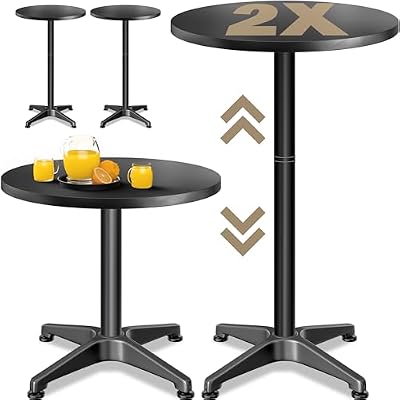 CASARIA® Mesas de Bar Alta Plegable, Mesitas Auxiliares, Altura Regulable 70cm/115cm, 2en1, Mesas Redondas, Eventos Cocina Fiestas, Acero INOX. Ø 60cm Negro,2 Unid.