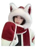 Winter Animal Hat Fox Hooded Scarf-Furry Cute Ears Paw Gloves Pocket Hoodie Beanie Party Costume for Women (A)