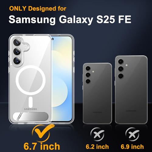 Image of SPIDERCASE Magnetic for Samsung Galaxy S25 FE Case, [3 Stand Ways][ Military Grade Drop Protection] with Invisible Stand Shockproof Slim Case for S25 FE 5G,Clear