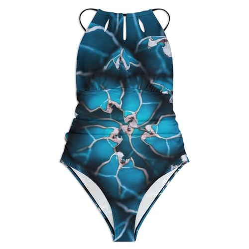 Maillots de bain une pièce femme fleurs bleues sculptant col en V