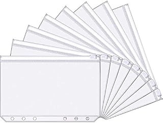 A6 Size 6 Holes Binder Pockets Plastic Binder Zipper Folders Waterproof 6 Holes Zipper Loose Leaf Bags for Documents Notebooks Cards (30 Packs)