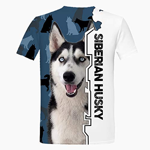 SCLDX 3D Drucken Kurzarm T-Shirt - Unisex Neuheit Crewneck T-Shirts Nettes Tier Haustier Hund Muster Quick Dry Casual Kreative Sommerhemden Für Männer Frauen Hip Hop Tops T-Shirts, Husky, L Cover