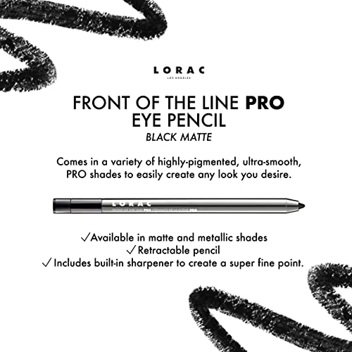Lorac Front Line Pro Waterproof Eyeliner Pencil, Matte Black| Long Lasting| Makeup Pencil Sharpener | High-Precision #TOP1