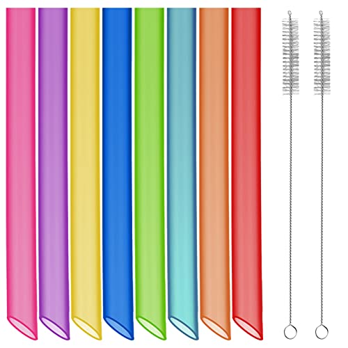 Svalor 8 Stück Bubble Tea Strohhalme, Bunte Wiederverwendbar mit 2 Reinigungsbürsten Spitzes, Plastik Dicke, Trinkhalme Geeignet für Smoothie Säfte(10mm×26cm)