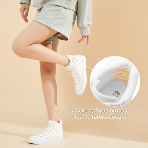 POVOGER High Top Sneakers for Women White Womens High Tops Canvas Shoes Black Fashion Sneakers Casual Lace up Tennis Shoes4