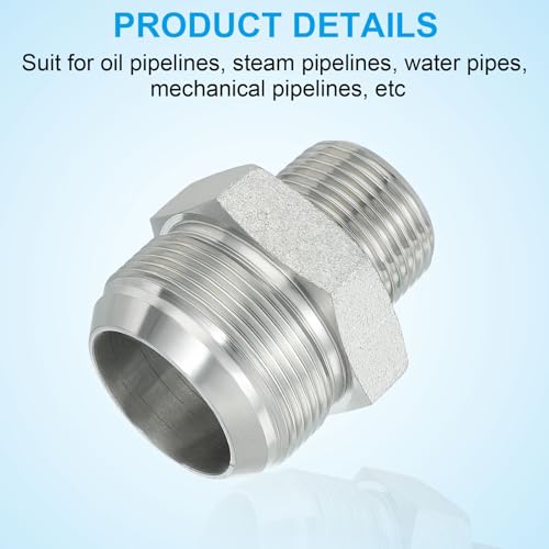 Image of PATIKIL Pipe Adapter Connector 1-7 /8 inch Male 74 Flare JIC x 1 inch Male R Pipe Fitting Oil Feed Restrictor Fitting Hydraulic Connector for Oil Steam Water Pipelines System