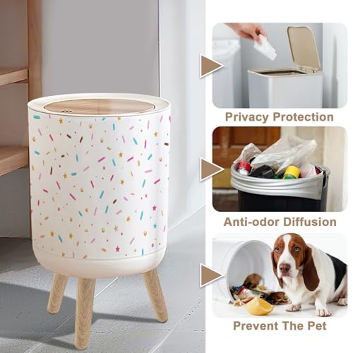 Caneca de basura pequeña con tapa y patas de madera 7L miniatura 4