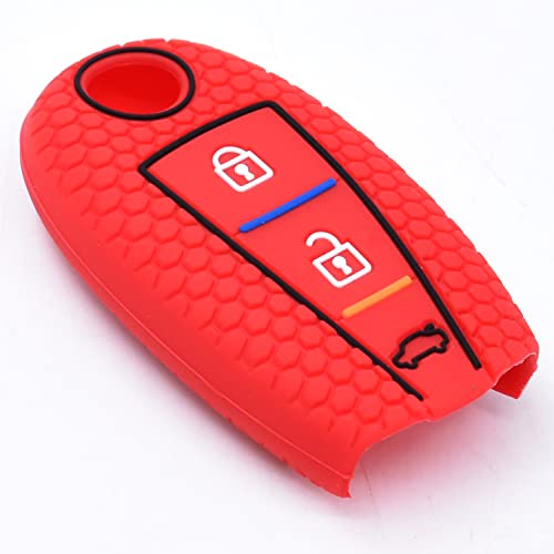 Image of KMH - Silicone Key Cover Compatible for Maruti Suzuki Baleno Ciaz Vitara Brezza S Cross Swift Ignis and Toyota Urban Cruiser 3 Button Smart Key (Red)