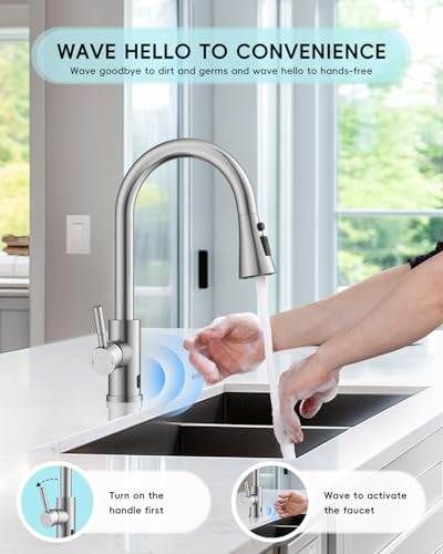 AJO BEND Torneira de pia de cozinha sem toque com pulverizador de puxar para baixo, sensor de movime