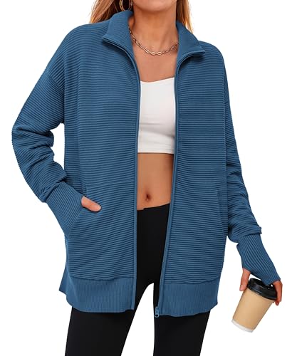 Image of PRETTYGARDEN Womens Long Sleeve Zip Up Ribbed Cardigan Sweaters