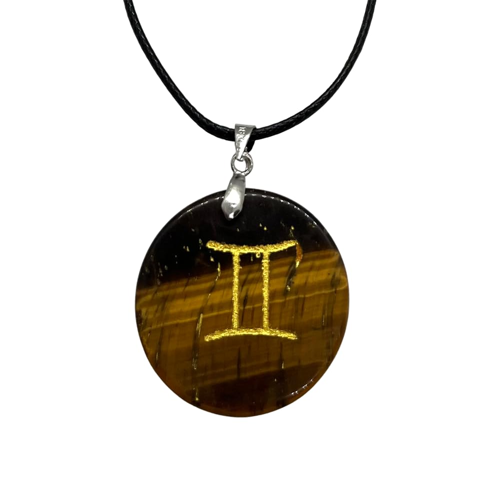 VIE Zodiac Coin Pendant, Gemini, Tiger's Eye
