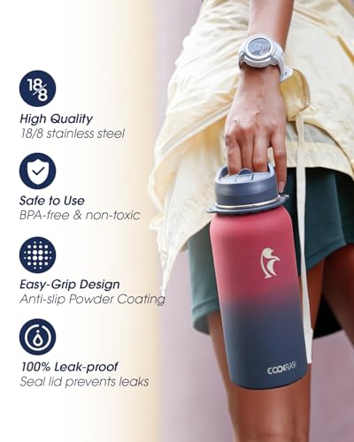 Image of Coolflask 32 oz Water Bottle Insulated Stainless Steel with Strap