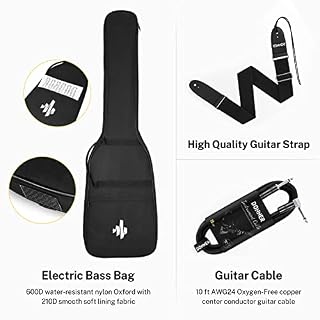 Donner Guitare Basse Electrique 4 cordes Basse Électrique Pack pleine grandeur avec sac, sangle de guitare et câble de… – Image 5