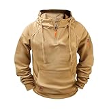 Hoodie for Men UK Clearance Clearance Half Zip Hooded Tactical Sweatshirt Cargo Vintage Pullover Hoodie Casual Solid Color Hoody Drawstring Jumper Workout Gym Sports Outdoor Sportwear with Pocket