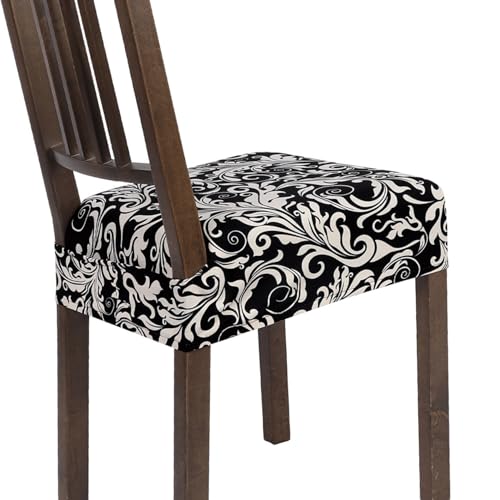 Image of SearchI Dining Chair Seat Covers Set of 4, Stretch Removable Chair Covers for Dining Chairs, Kitchen Chair Covers Protector(Black Flower)