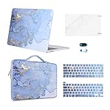 MOSISO Compatible with MacBook Pro 13 inch Case 2016-2020 A2338 M1 A2289 A2251 A2159 A1989 A1706 A1708, Plastic Watercolor Marble Hard Case&Bag&Keyboard Skin&Webcam Cover&Screen Protector, Blue