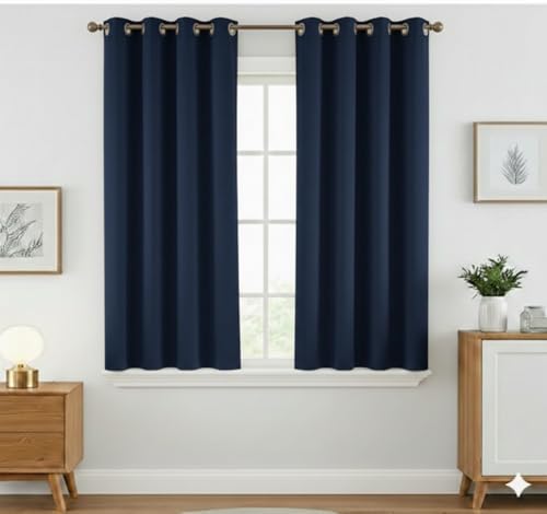 Image of Amazon Brand - Solimo Velvet Curtain Set of 1 (52x48 Inch) Plain Door & Window Curtains for Living Room & Bedroom |75% Light Blocking, Eyelet Curtains for Home Decor in Blue Color (4 feet x 4 feet)