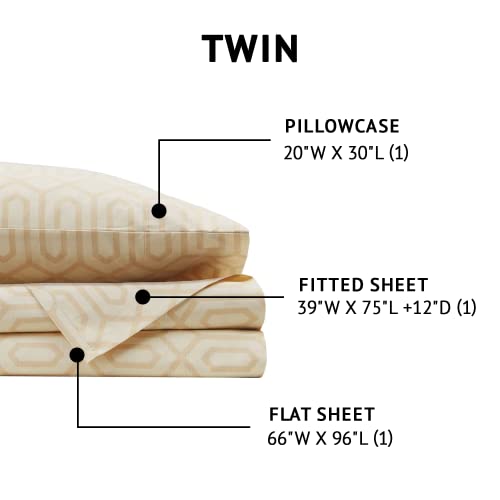 Image of Comfort Spaces 144TC Cotton Sheet Set Breathable, Lightweight, Soft with Elastic Deep Pocket, Modern All Season Cozy Bedding, Matching Pillow Case, Twin, Diamond Tan 3 Piece
