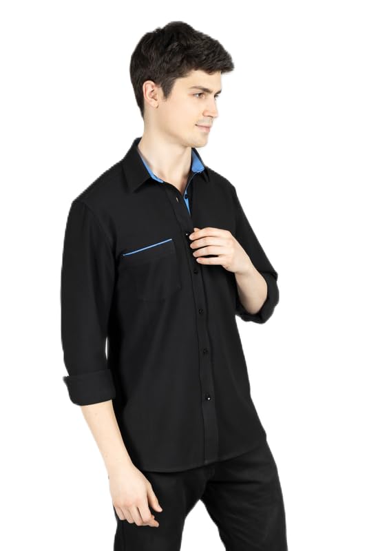 OZMODMen's Casual Plain Slim Fit Cotton Full Sleeves Shirt (Black)