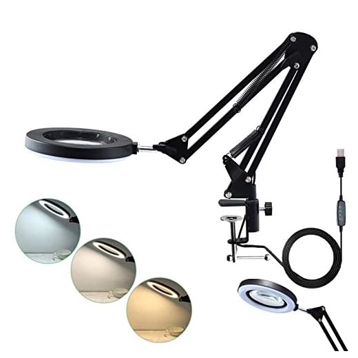 Förstoringsglas Lampa Med Klämma 10X Led Förstoringsglas Clip-On Skrivbordslampa 3 Ljuslägen Justerbar Vridarm För Läsning Av Arbetande Tatuering Manikyr Hantverk