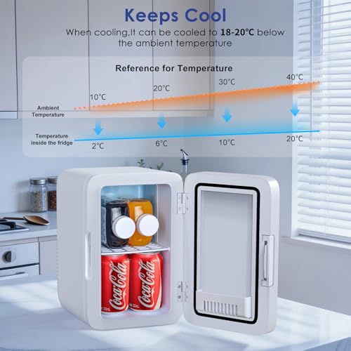 Astarama Mini Kühlschrank, 2 in 1 Kleiner Kühlschrank Leise mit Kühl- und Heizfunktion, 6 Liter/8 Dosen, 12V DC/220V AC für Autos, Büros und Wohnheim, Getränke, Kosmetik. ECO-Low-Noise-Modus