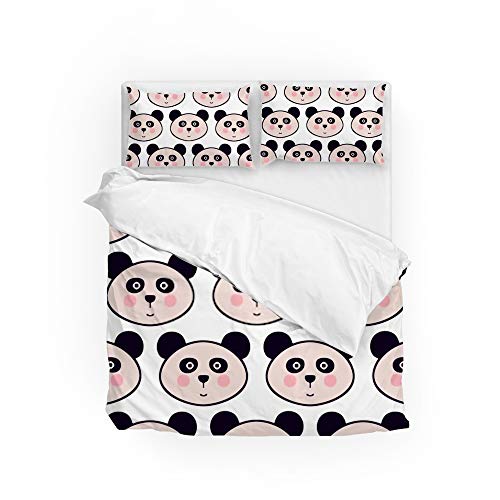 Housse de couette Panda et 2 taies d'oreiller 100% polyester lit jumeau