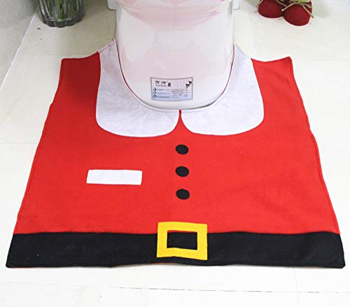 CAYUDEN Weihnachten Toilettensitzbezug, 3 Stücke Weihnachtsdeko Set WC-Sitz Cover Weihnachten Toilettensitzbezug mit Sitzbezug & Teppich & Gewebe Deckel Toilettenvorleger Set Weihnachts Dekoration – Bild 4