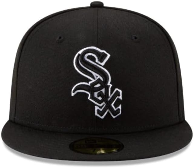 New Era Men's Chicago White Sox Black on Black White Outline B Dub 59Fifty Fitted Hat (US, Numeric, 8, Black/White)
