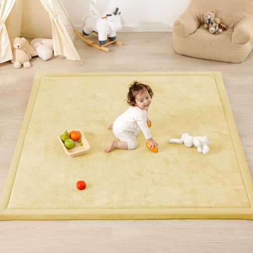 Image of 1.3 inch Thick Baby Play Mat for Floor Playpen, 50x50 Foam Tummy Time Mat, Padded Support Soft Plush Nursery Rug for Infant Kids Toddler Crawling Kick Activity (Vanilla)