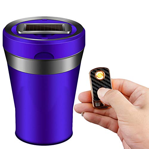 Car Ashtray Detachable Ceramics With Lid Led Light And Removable Lighter Solar Energy And Usb Dual Charging For Most Car Cup Holder(4. Purple With Lighter) #TOP2