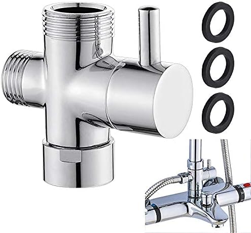 3 Way Shower Diverter Valve Bathroom Universal Shower Head Splitter G1/2" Shower Arm Angle Valve Brass Handshower Water Diverter Switch Replacement for Hand Held Showerhead & Fixed Spray Head Chrome